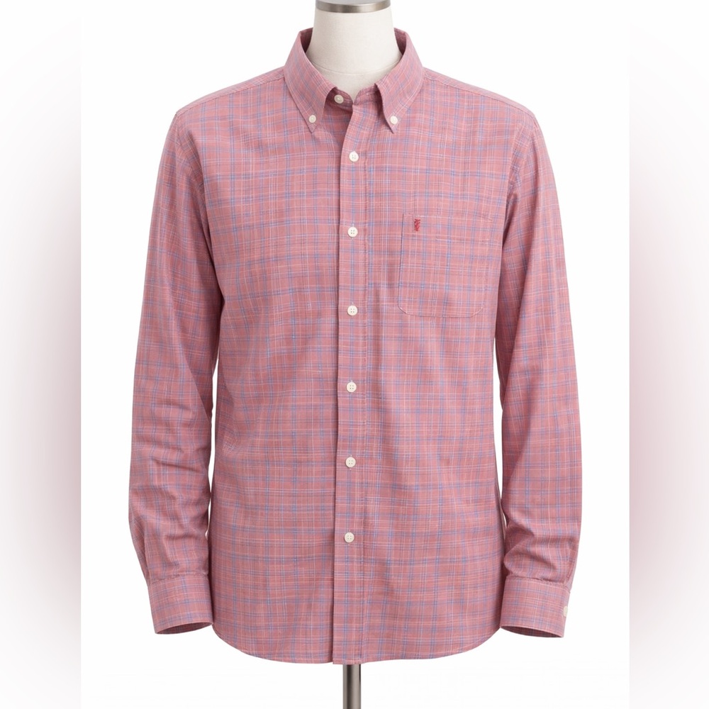 Mens Izod Red and Blue Plaid Button Down Shirt